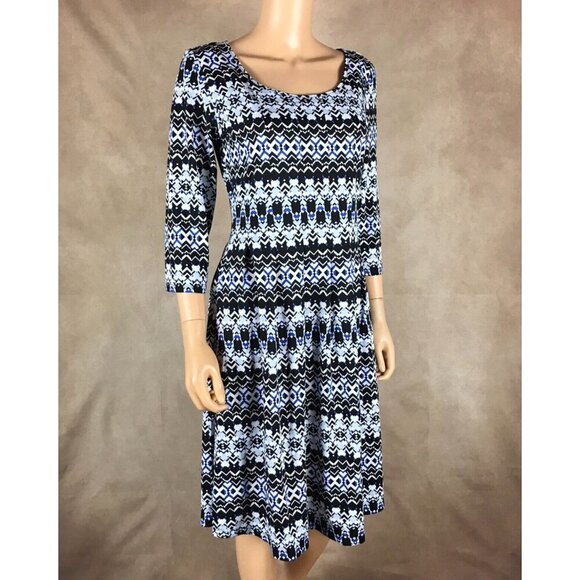 NY Collection Geo-Patterned 3/4-Sleeve Jersey Dress NWT Medium Petite - Picture 6 of 11